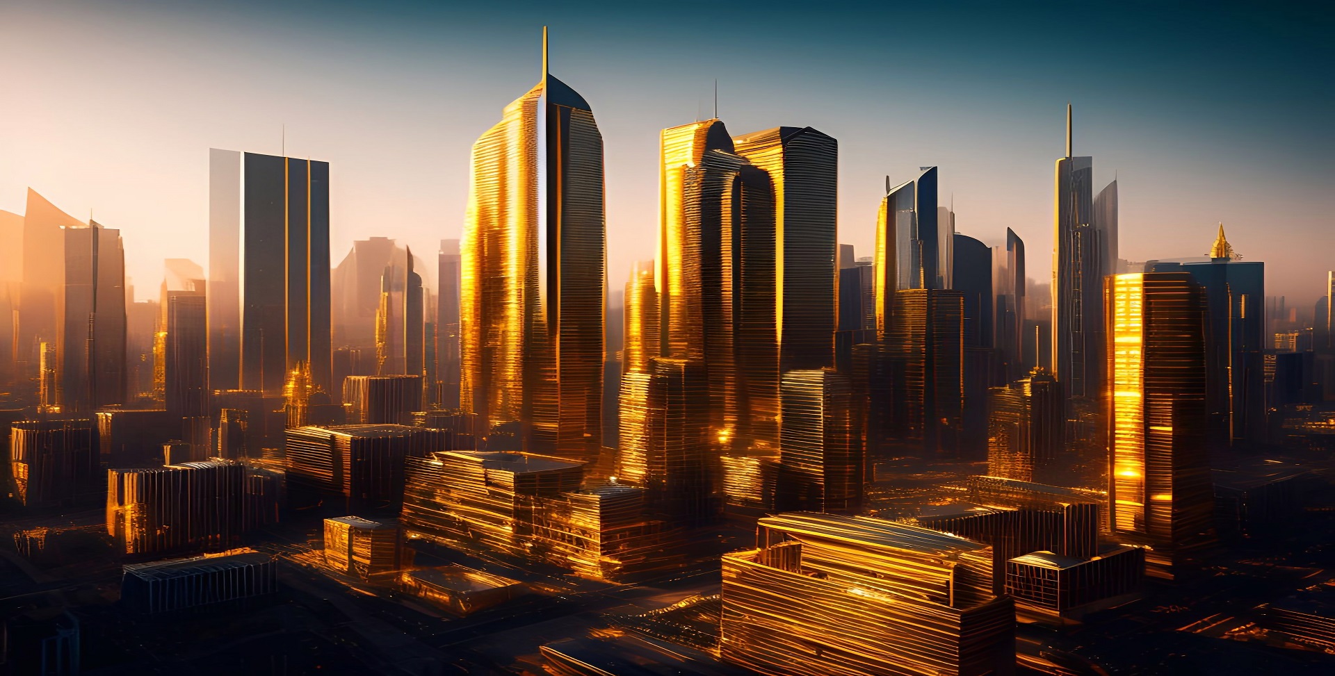 gold city, gold building, future city Cinematic Daylight generative ai illustration