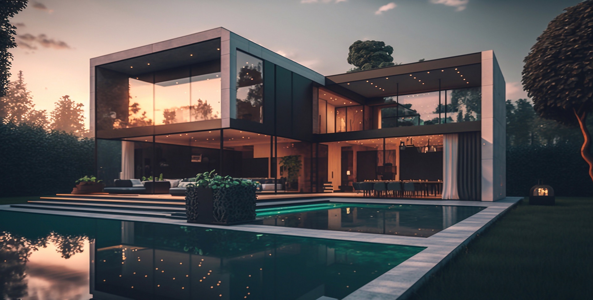 Luxury modern Villa with swimming pool. Generative AI